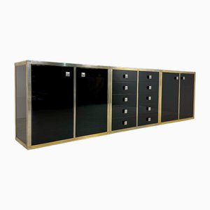 Brass and Black Lacquered Sideboards by Renato Zevi, Italy, 1970s, Set of 3