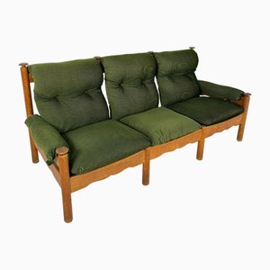 Vintage Brutalist Oak 3-Seater Sofa