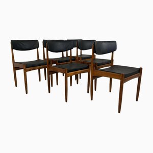 Vintage Teak Dining Chairs in Black Skai Fabric, Set of 6