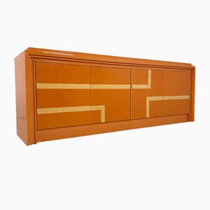 Italian Orange Lacquered Sideboard with Inlay, 1970s