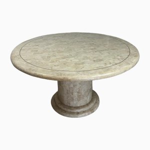 Mid-Century Round Coffee Table in Stone and Brass