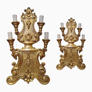 Mid-18th Century Wall Lights in Gilded Wood, Set of 2