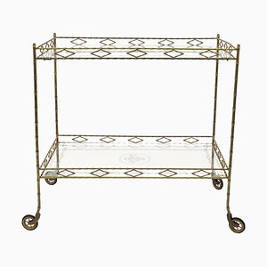 Mid-Century Serving Cart in Brass and Glass, 1950s