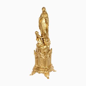 Antique Sculpture of St Bernadette Before the Virgin Mary, 1858
