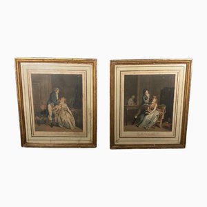 Boilly Vidal Bonnefoy, Escenas románticas, grabados, siglo XIX, enmarcado, Juego de 2