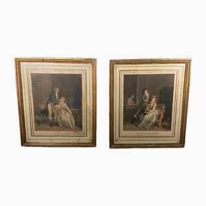 Boilly Vidal Bonnefoy, Romantic Scenes, Engravings, 19th Century, Framed, Set of 2