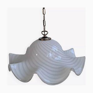 Vintage Murano White Swirl Ceiling Lamp Swirl in Murano Glass