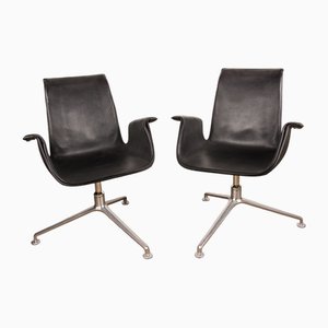 Danish Armchairs in Black Leather and Chromed Steel Model Fk 6725 by Preben Fabricius and Jørgen Kastholm for Walter Knoll, Set of 2