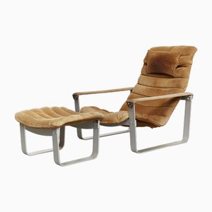 Mid-Center Pulkka Lounge Chair & Ottoman by Ilmari Lappalainen for Asko, 1968, Set of 2