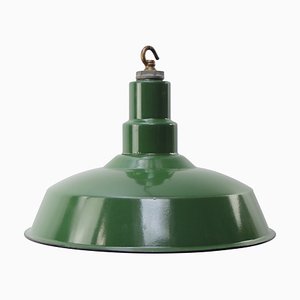 Lampes à Suspension Industrielles Vintage en Émail Vert, États-Unis