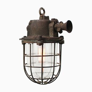 Lampada vintage industriale in ferro e vetro trasparente