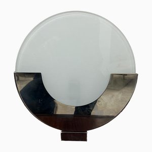 Lampada da tavolo in acciaio cromato con doppio vetro bianco e trasparente, anni '70