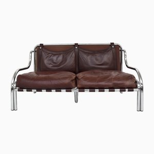 Zwei-Sitzer Ledersofa Mod. String von Gae Aulenti für Poltronova, Italien, 1962