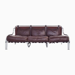 Drei-Sitzer Ledersofa Mod. String von Gae Aulenti für Poltronova, Italien, 1962