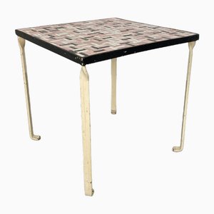 Tavolino vintage modernista a mosaico in ceramica e acciaio, anni '50