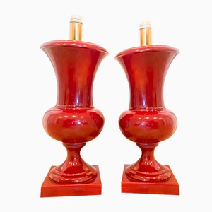 Bordeaux Lackierte Tischlampen aus Keramik, 1970er, 2er Set