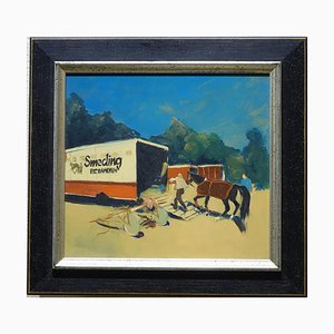 Geert Meyer, Horserace, 1979, Oil on Panel, Framed