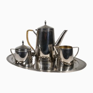 Servizio da tè Bauhaus in metallo, anni '20, set di 4