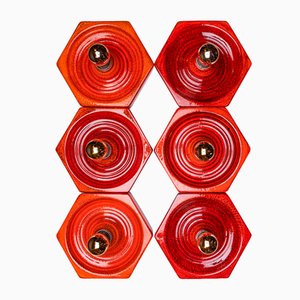 Hexagonal Wall Lamp in Red Orange Ceramic from Hustadt Germany, 1970s