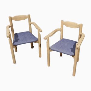 Bridge Armchairs in Light Oak attributed to Guillerme et Chambron for Votre Maison, French 1980s, Set of 2