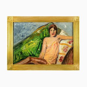Peinture à l'Huile Antonio Feltrinelli, Woman on Sofa, 1930s