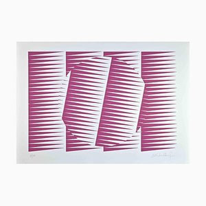 Victor Debach, composición abstracta en rosa, serigrafía, años 70