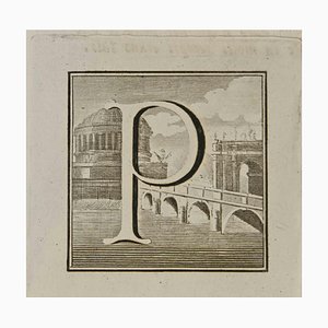 Luigi Vanvitelli, Letter of the Alphabet P, Etching, 18th Century