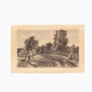 Inconnu, Paysage, Dessin au Crayon sur Papier, 20e siècle