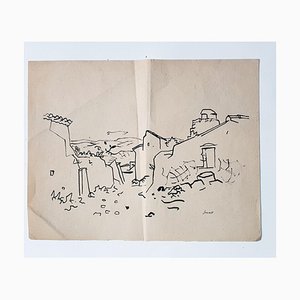 René Gouast, paisaje, tinta china sobre papel, años 50