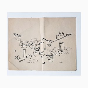 René Gouast, Paysage, Encre de Chine sur Papier, 1950s