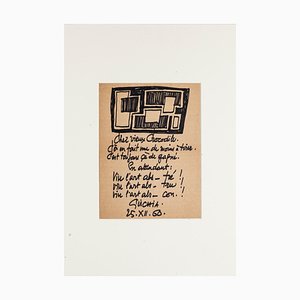 Léon Gischia, Composition Poétique, Stylo sur Carton, 20ème Siècle