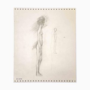 Leo Guida, desnudo de pie, dibujo a lápiz, años 70