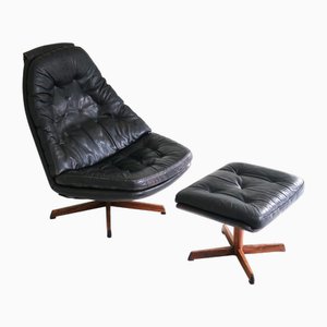 Mid-Century Adjustable Lounge Chair and Footstool attributed to Madsen & Schübel, Denmark, 1970s, Set of 2