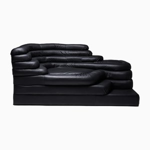 Terrazza DS-1025 Sofa in Black Padded Leather by Ubald Klug for Sedevy