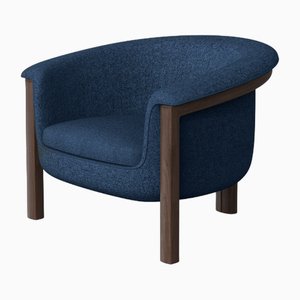 Modern Agnes Armchair in Walnut and Blue Wool Fabric by Javier Gomez