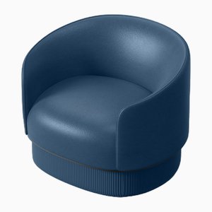 Moderner Gentle Armlehnstuhl aus blauem Leder und Metall von Javier Gomez