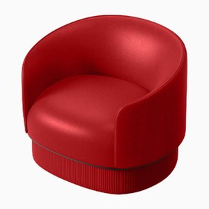 Modern Gentle Armchair in Red Leather and Metal by Javier Gomez