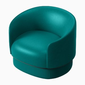 Modern Gentle Armchair in Teal Leather and Metal by Javier Gomez
