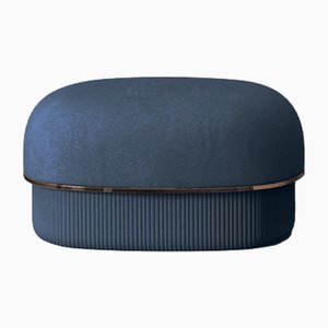 Modern Gentle Small Pouf in Blue Fabric and Bronze Metal by Javier Gomez