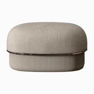 Modern Gentle Small Pouf in Cream Fabric and Bronze Metal by Javier Gomez