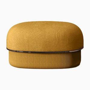 Modern Gentle Small Pouf in Mustard Fabric and Bronze Metal by Javier Gomez