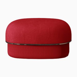 Modern Gentle Small Pouf in Red Fabric and Bronze Metal by Javier Gomez