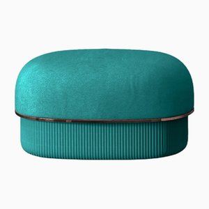 Modern Gentle Small Pouf in Teal Fabric and Bronze Metal by Javier Gomez