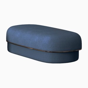 Modern Gentle Big Pouf in Blue Fabric and Bronze Metal by Javier Gomez