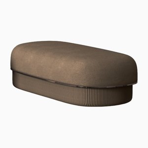 Modern Gentle Big Pouf in Brown Fabric and Bronze Metal by Javier Gomez