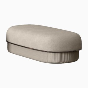 Modern Gentle Big Pouf in Cream Fabric and Bronze Metal by Javier Gomez