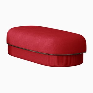 Modern Gentle Big Pouf in Red Fabric and Bronze Metal by Javier Gomez