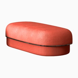 Modern Gentle Big Pouf in Salmon Fabric and Bronze Metal by Javier Gomez