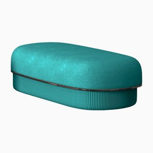 Modern Gentle Big Pouf in Teal Fabric and Bronze Metal by Javier Gomez