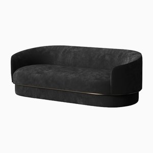 Modern Gentle Sofa in Black Velvet and Bronze Metal by Javier Gomez